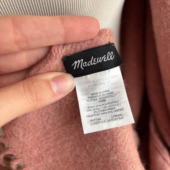 Madewell Cozy Wool Blend Faux-Fur Pocket Cape Scarf Wrap - Picture 2 of 16